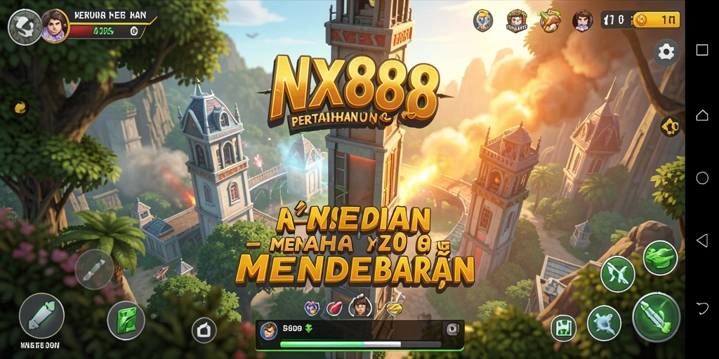 Tampilan gameplay menegangkan di NX888 dengan pertahanan menara yang strategis.