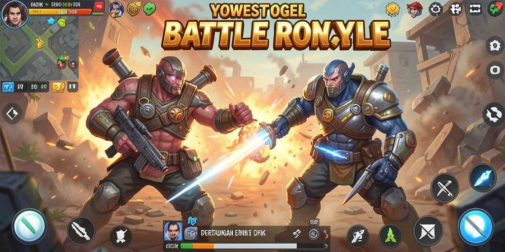Screenshot YOWESTOGEL menampilkan aksi seru dalam pertarungan Battle Royale.